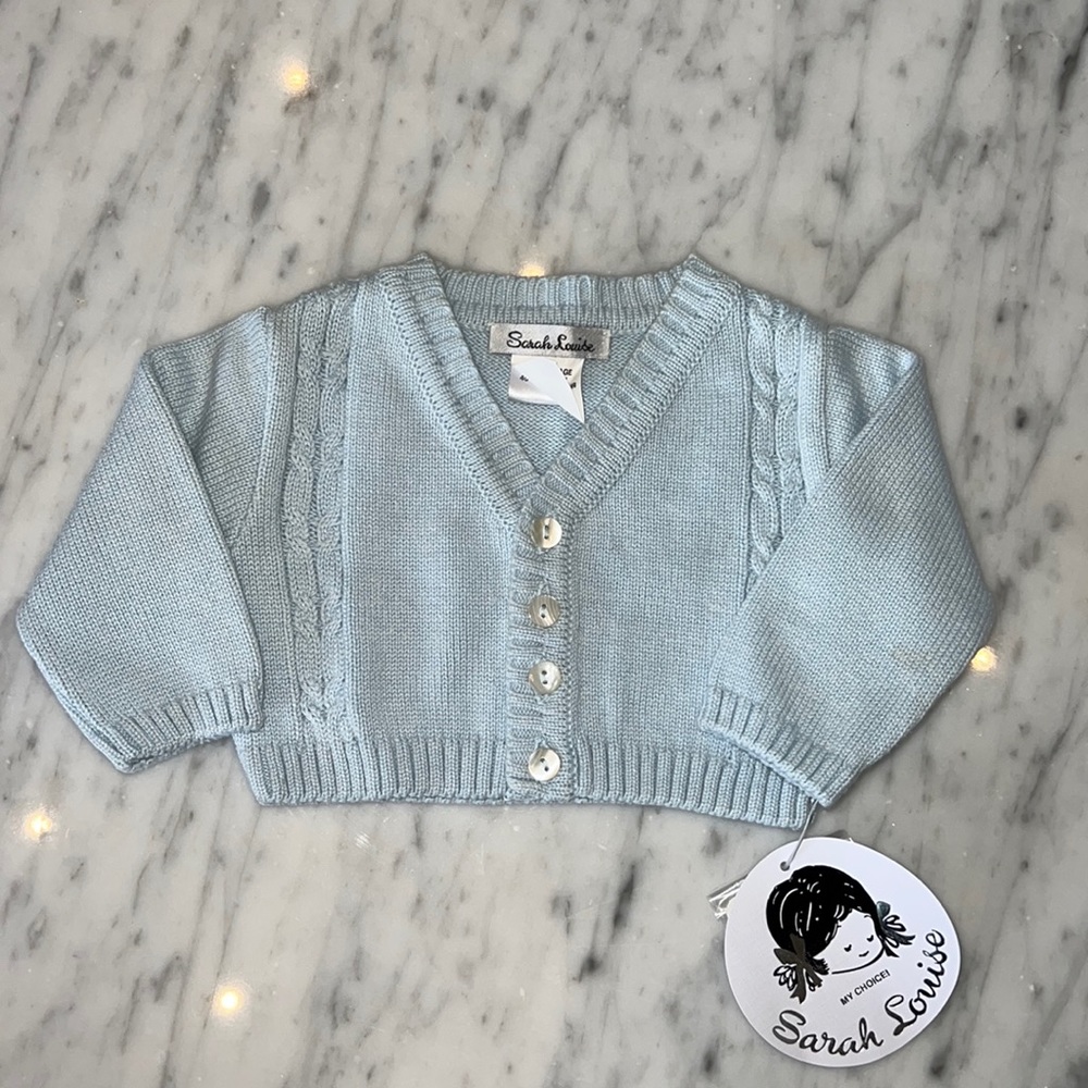 New Sarah Louise Baby Blue Cable Knit Cardigan Sweater